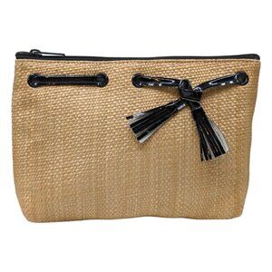 Stephanie Johnson Cosmetic Makeup Bag Womens Beige Woven Travel Case